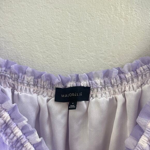 Majorelle $178 Purple gingham Off Shoulder Ruffle Mini Dress - Picture 6 of 6